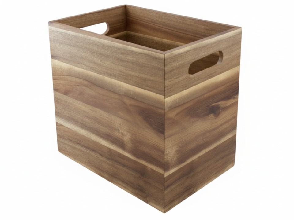 Acacia Wood Storage Bin with Integrated Handles - Durable Home Organizer
